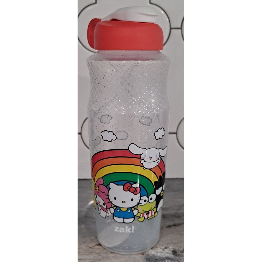 Zak! Sanrio HELLO KITTY 30oz REUSABLE WATER BOTTLE Clear Food BPA Free New